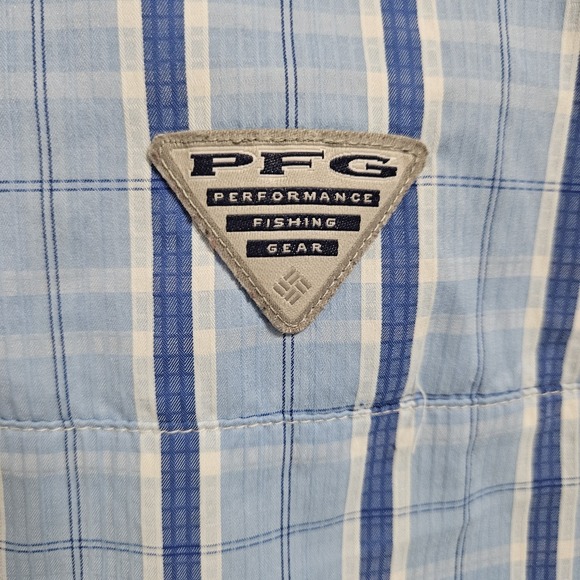 Columbia UPF 50 Omni Shade PFG Fishing Shirt Men's XXL Blue Plaid Vented LS EUC - Picture 11 of 12